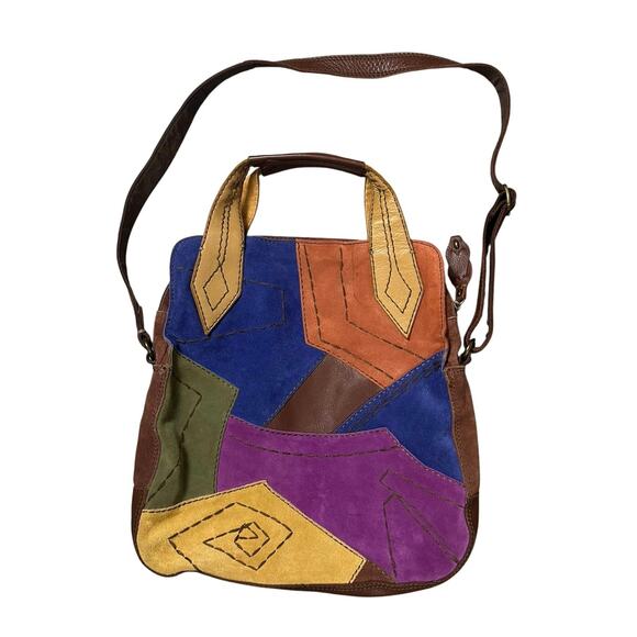 Lucky Brand Suede Leather Colorful Patchwork Bag - Picture 6 of 11